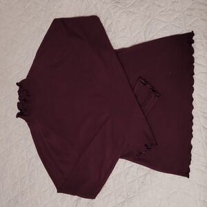 BRAND NEW (no tags) SO long sleeve ribbed lettuce ruffle maroon turtle neck
